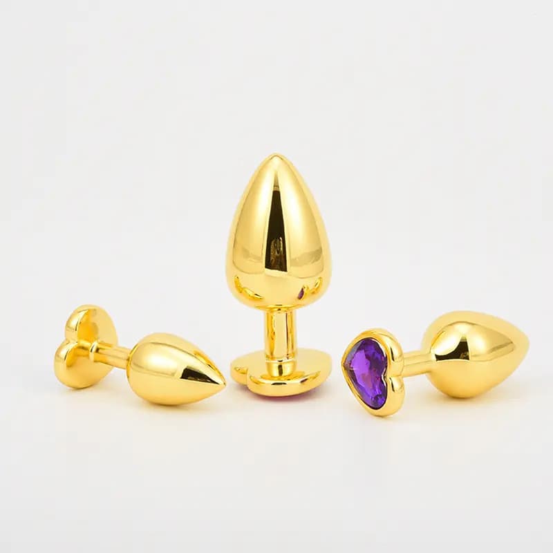Plug Anal de Acero Inoxidable Dorado con Cristal en Forma de CorazĂłn 4