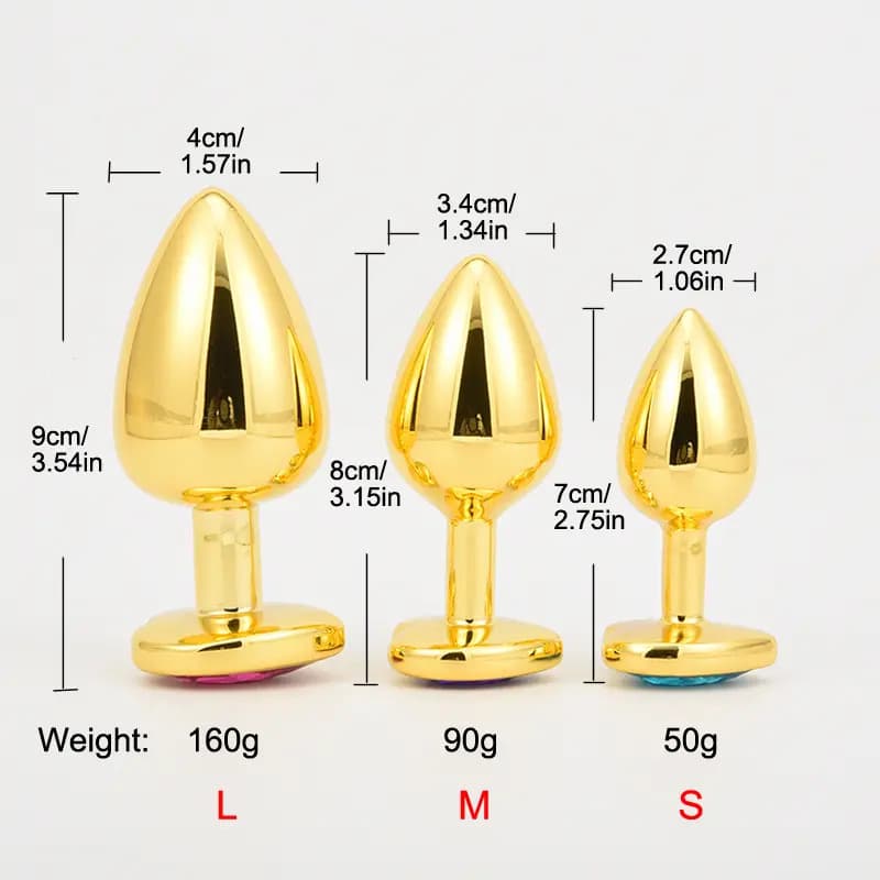 Plug Anal de Acero Inoxidable Dorado con Cristal en Forma de CorazĂłn 5